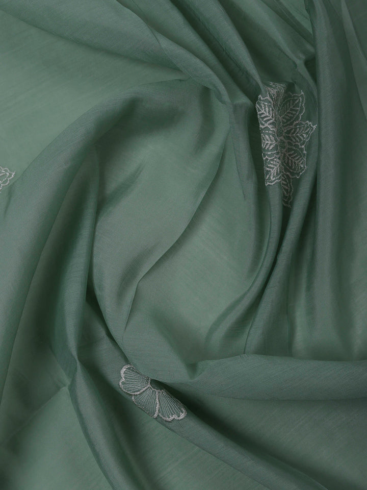 Aqua Chanderi Embroidered Unstitched Dress Material