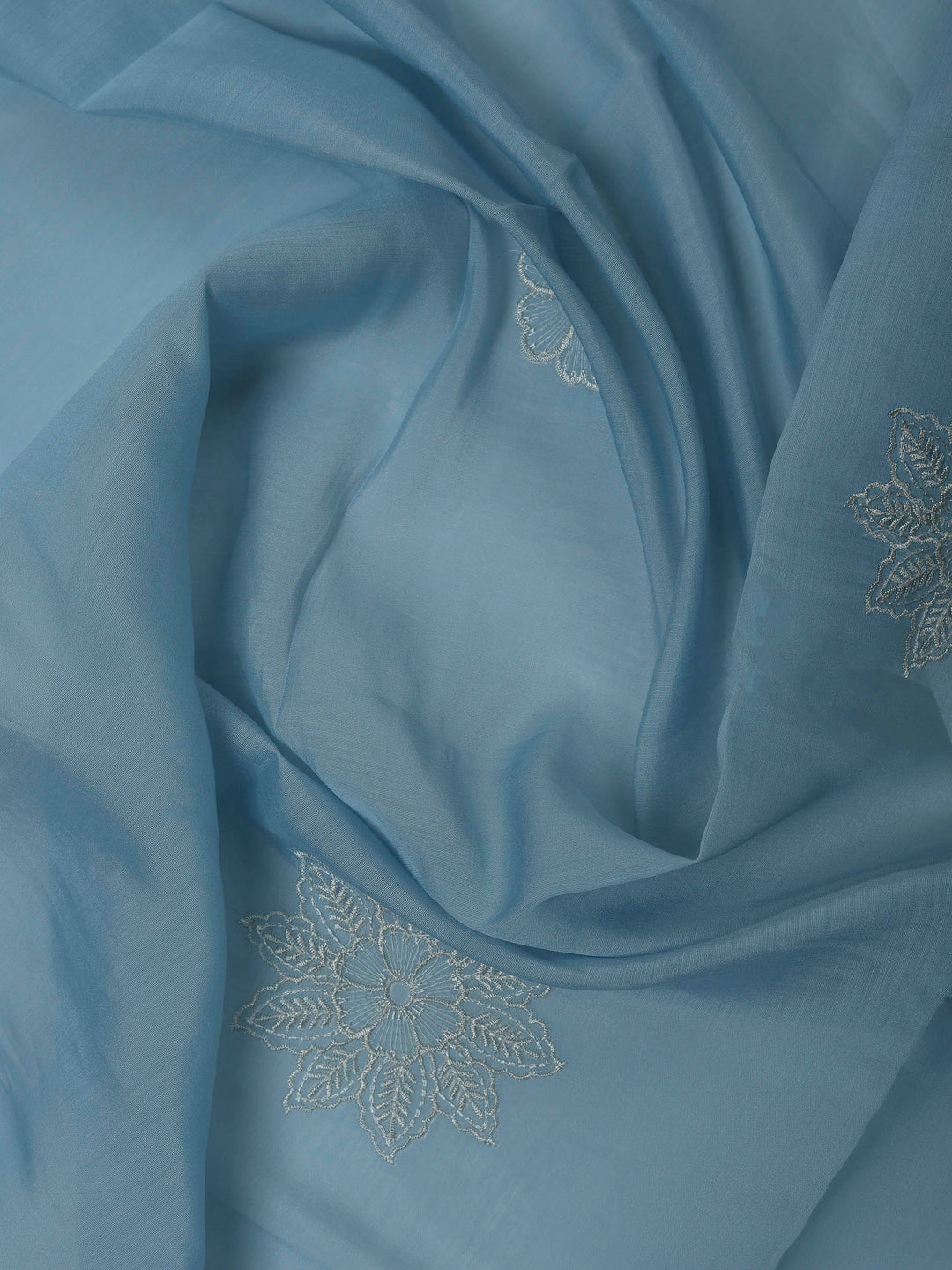 Grey Blue Chanderi Embroidered Unstitched Dress Material