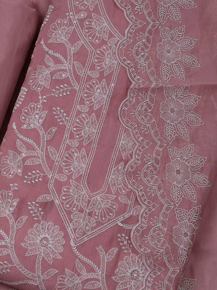 Pink Chanderi Embroidered Unstitched Dress Material
