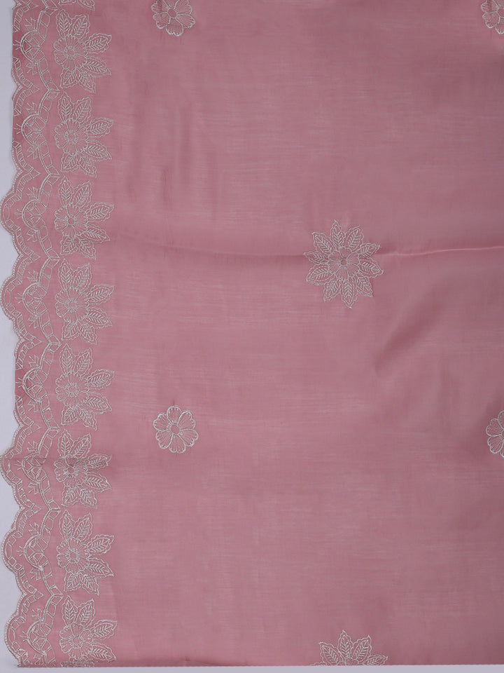 Pink Chanderi Embroidered Unstitched Dress Material