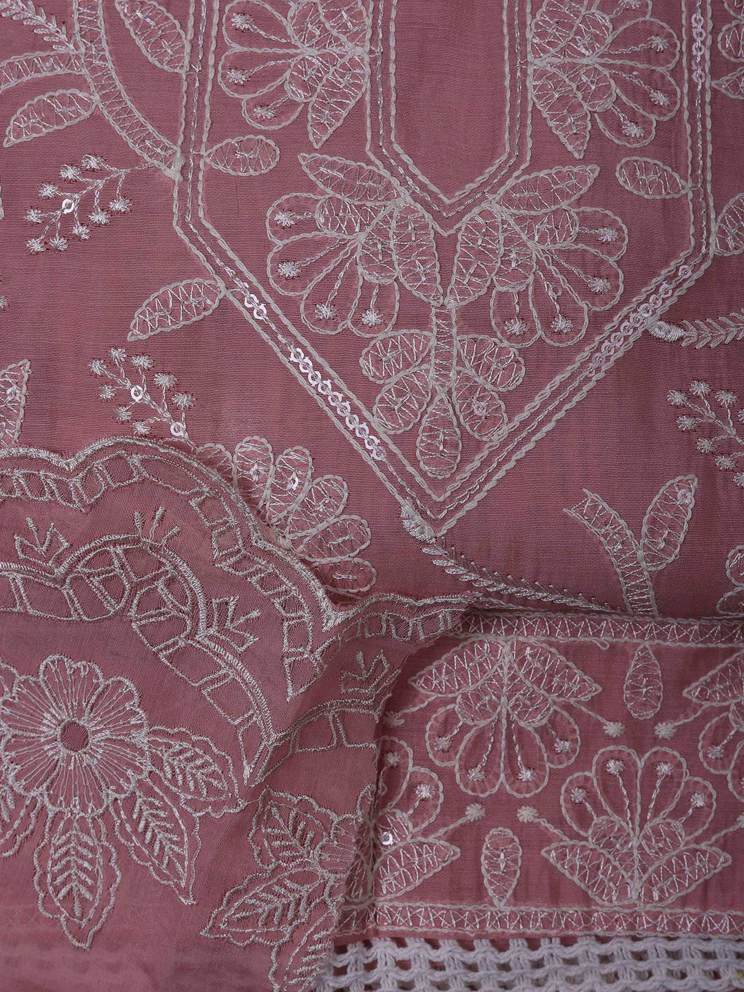 Pink Chanderi Embroidered Unstitched Dress Material