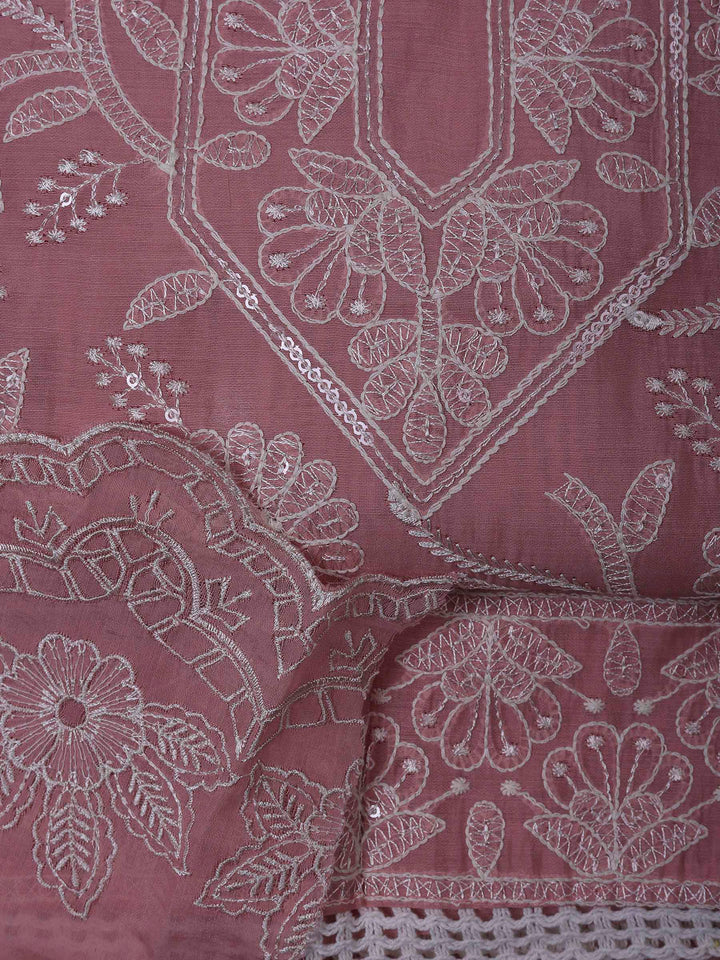 Pink Chanderi Embroidered Unstitched Dress Material