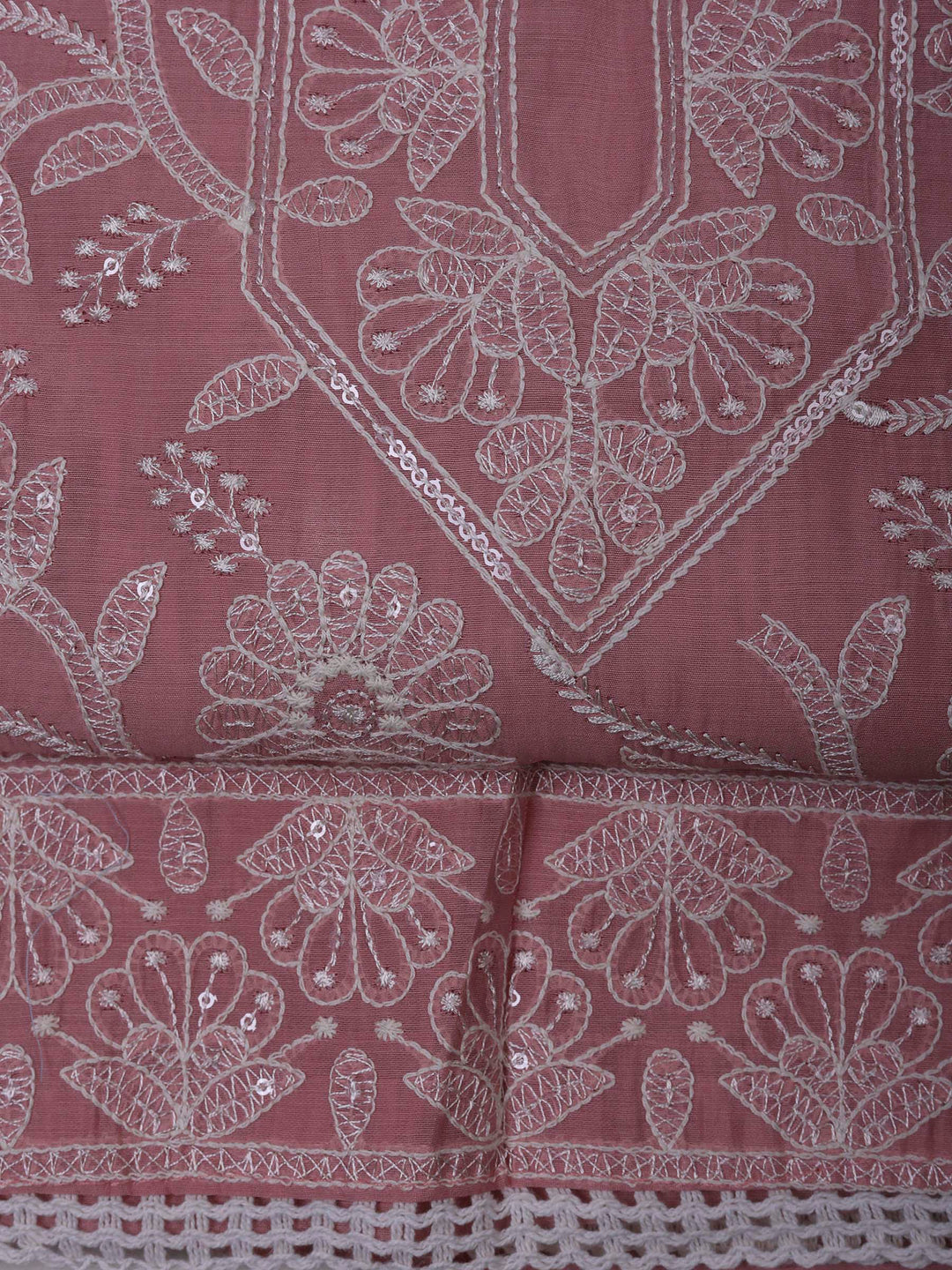 Pink Chanderi Embroidered Unstitched Dress Material