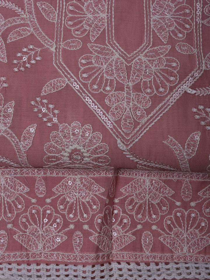 Pink Chanderi Embroidered Unstitched Dress Material