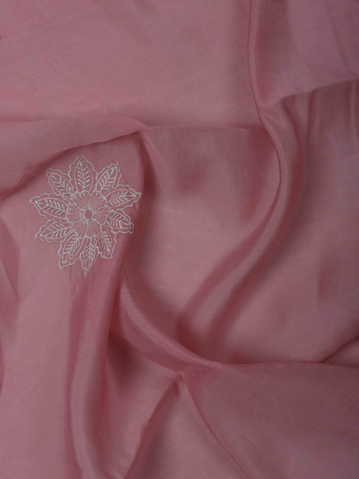 Pink Chanderi Embroidered Unstitched Dress Material