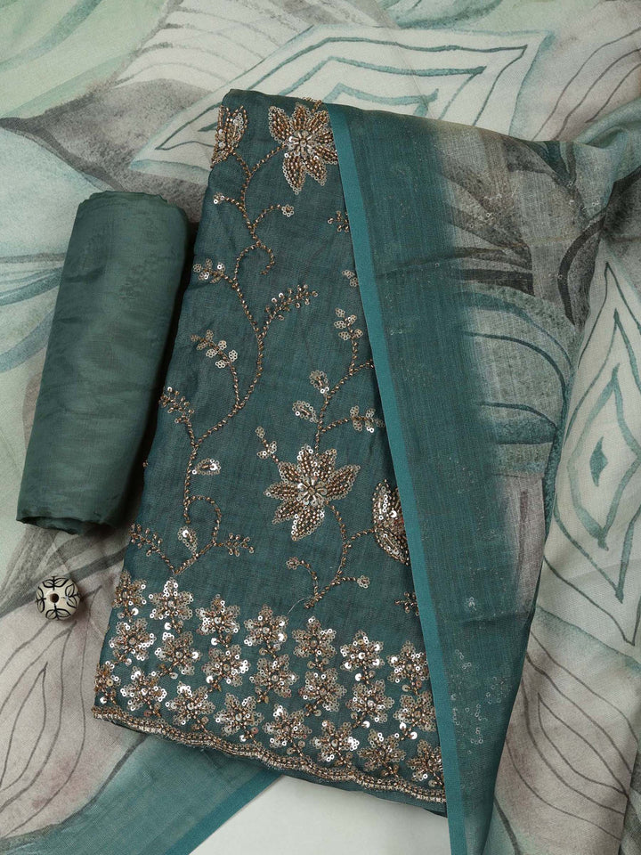 Green Tissue Embroidered Unstitched Dress Material