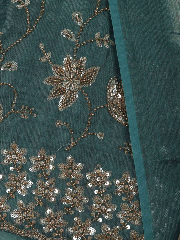 Green Tissue Embroidered Unstitched Dress Material