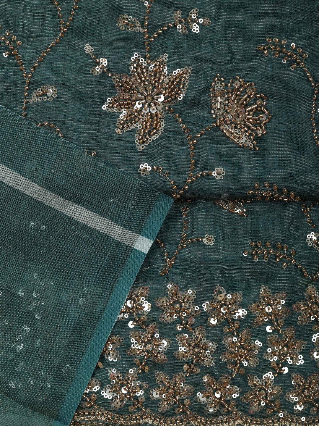Green Tissue Embroidered Unstitched Dress Material