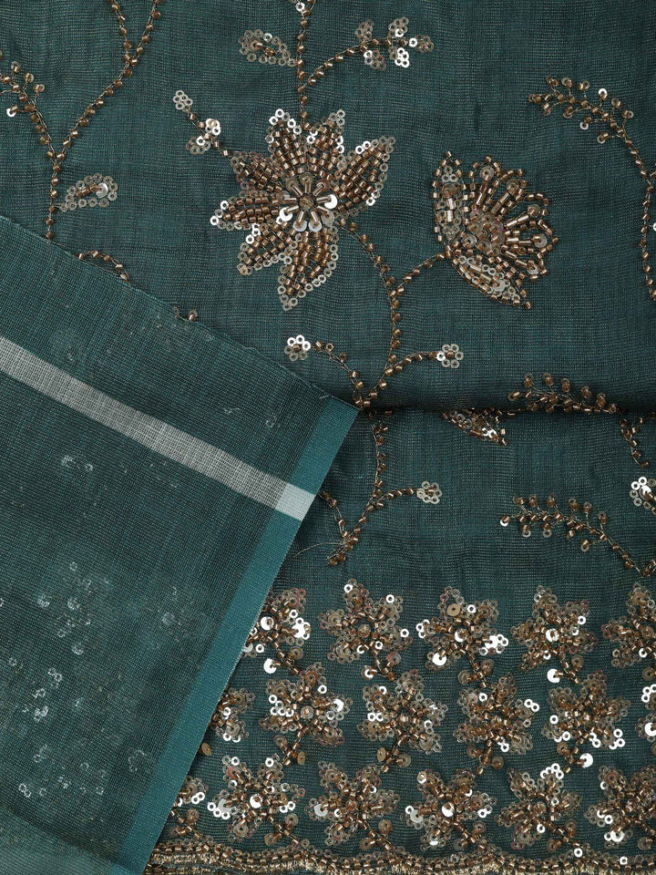 Green Tissue Embroidered Unstitched Dress Material