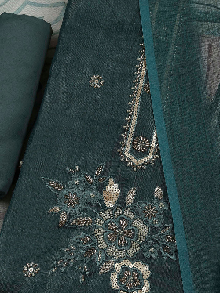 Green Tissue Embroidered Unstitched Dress Material