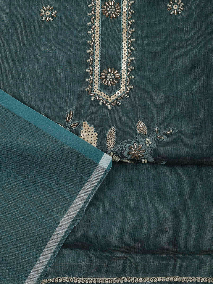 Green Tissue Embroidered Unstitched Dress Material