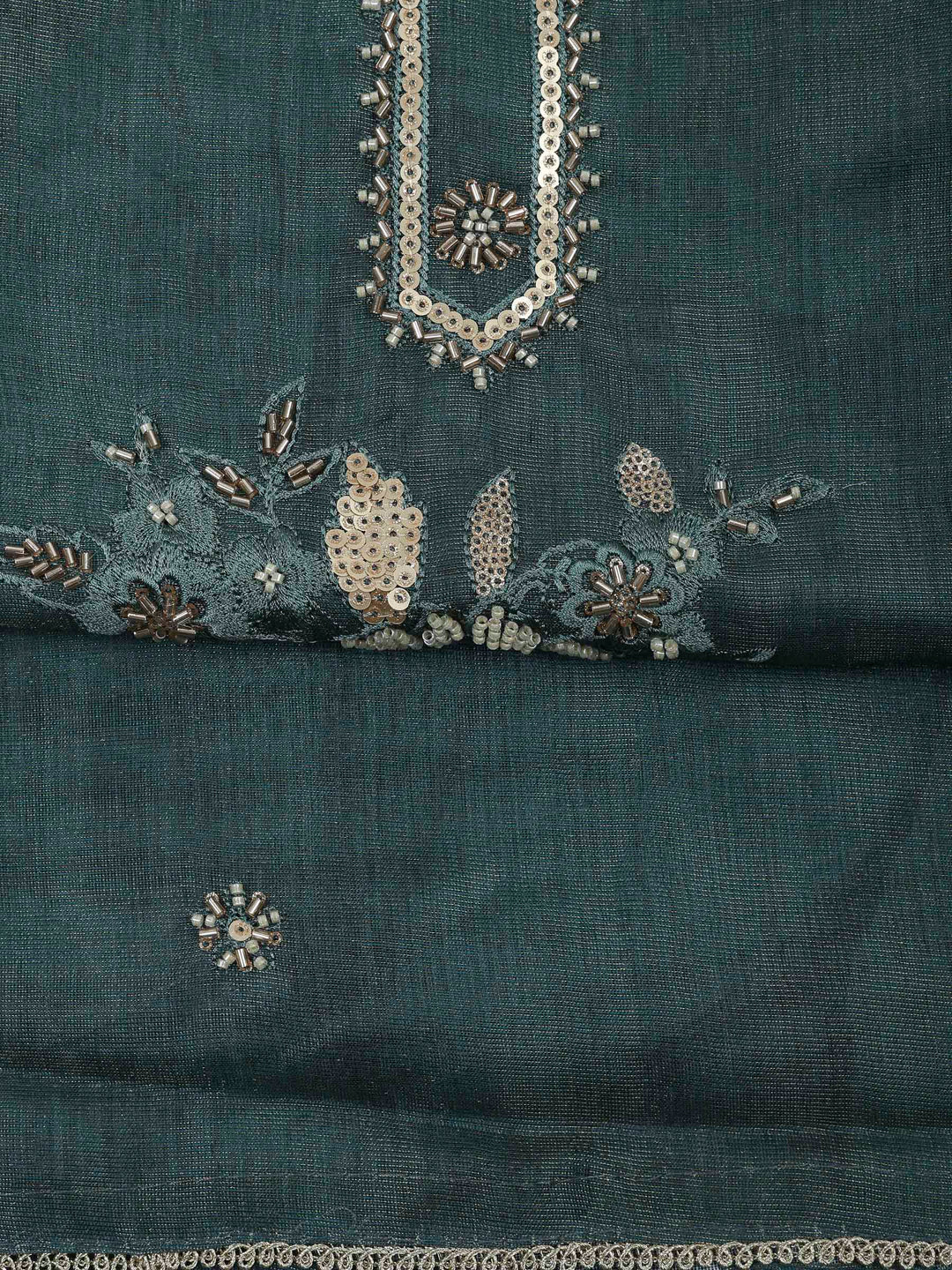 Green Tissue Embroidered Unstitched Dress Material