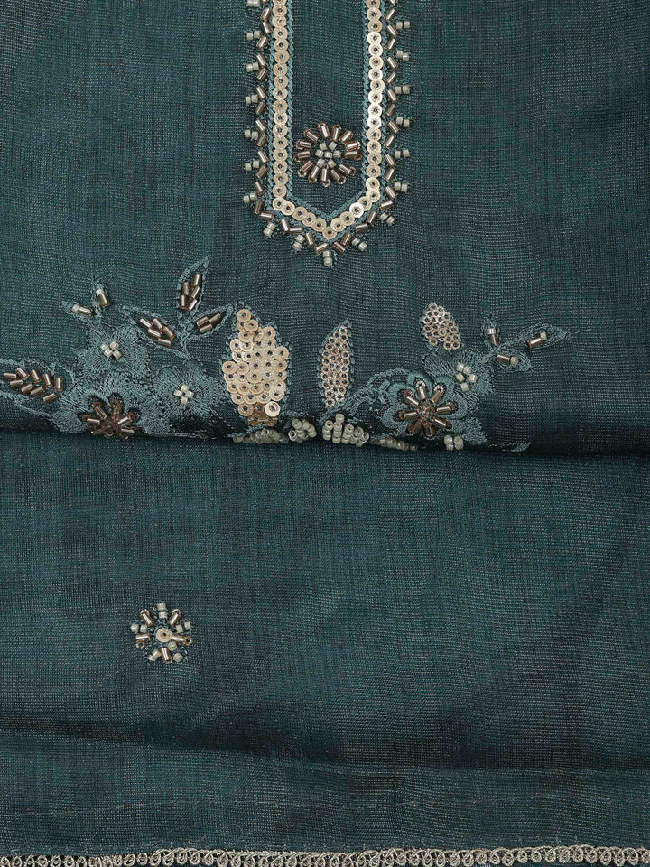 Green Tissue Embroidered Unstitched Dress Material