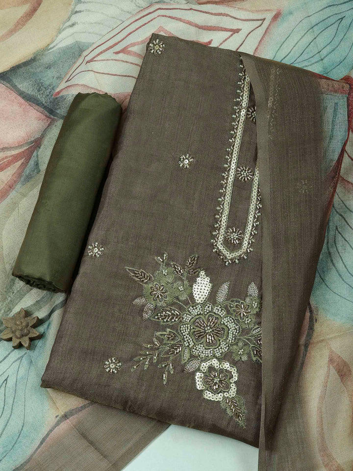 Mehndi Tissue Embroidered Unstitched Dress Material