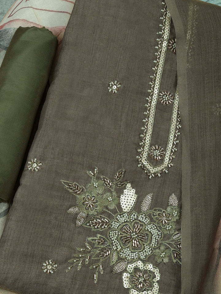 Mehndi Tissue Embroidered Unstitched Dress Material