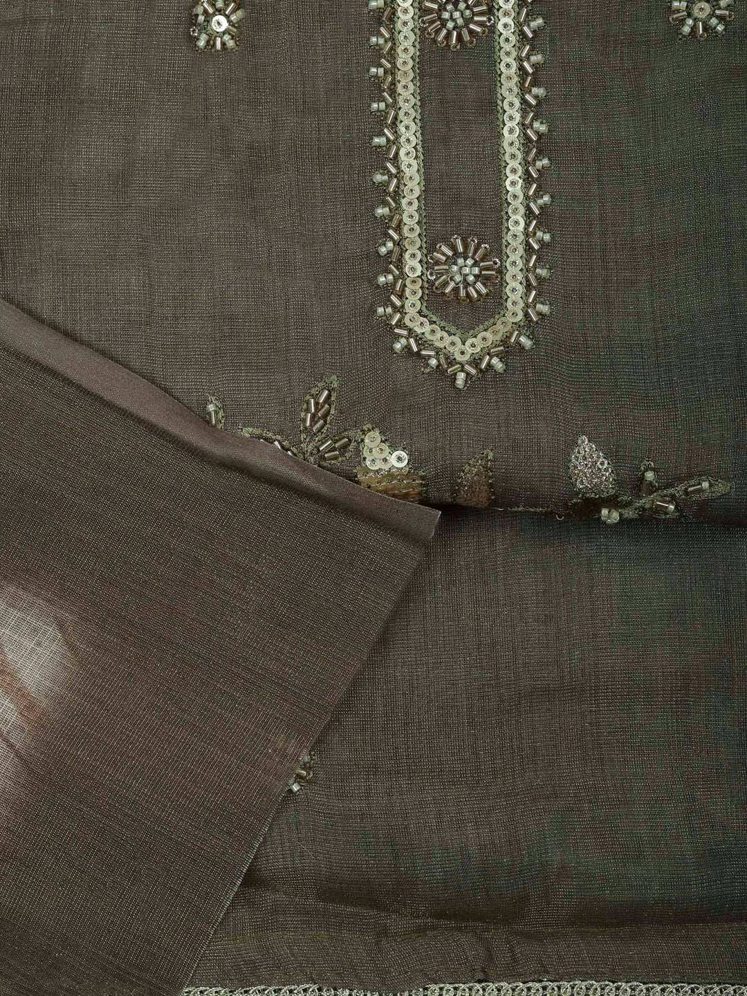 Mehndi Tissue Embroidered Unstitched Dress Material