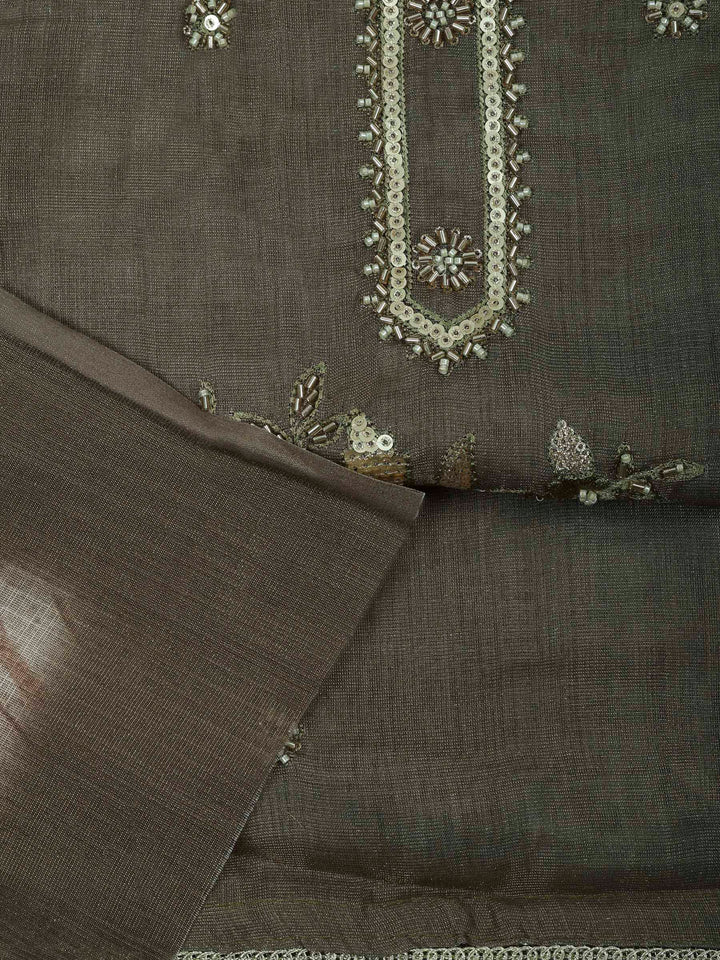 Mehndi Tissue Embroidered Unstitched Dress Material