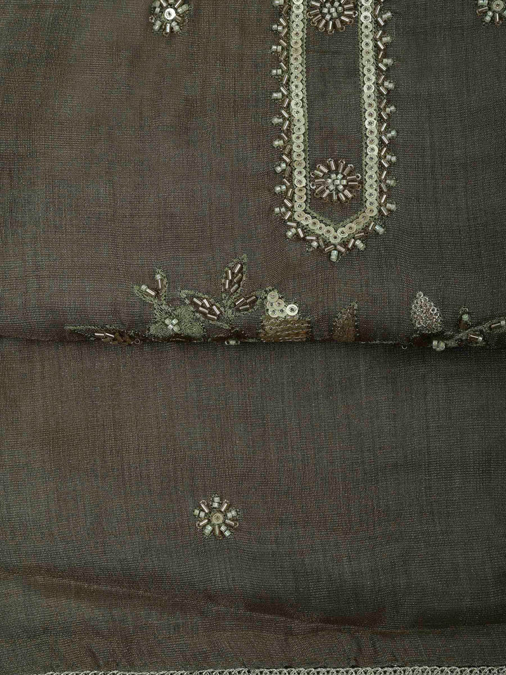 Mehndi Tissue Embroidered Unstitched Dress Material