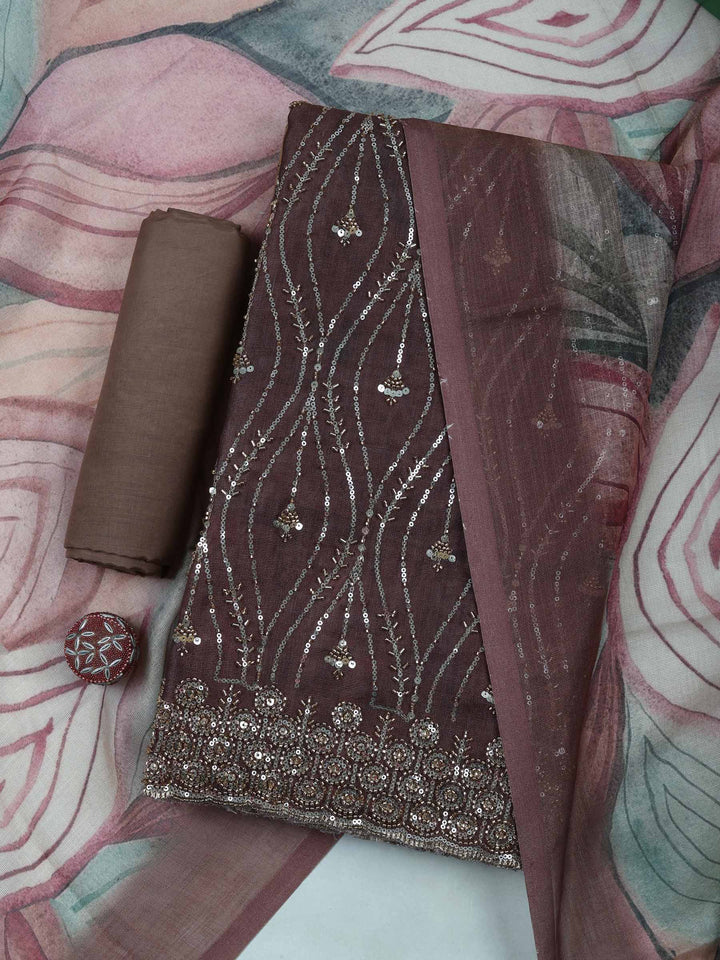 Brown Tissue Embroidered Unstitched Dress Material