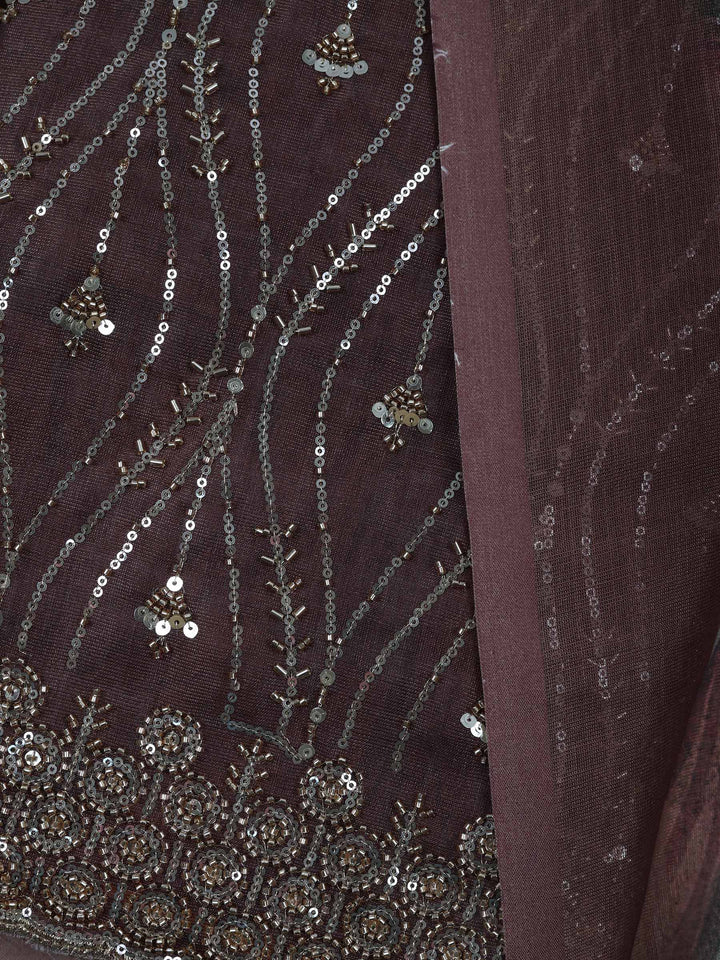 Brown Tissue Embroidered Unstitched Dress Material