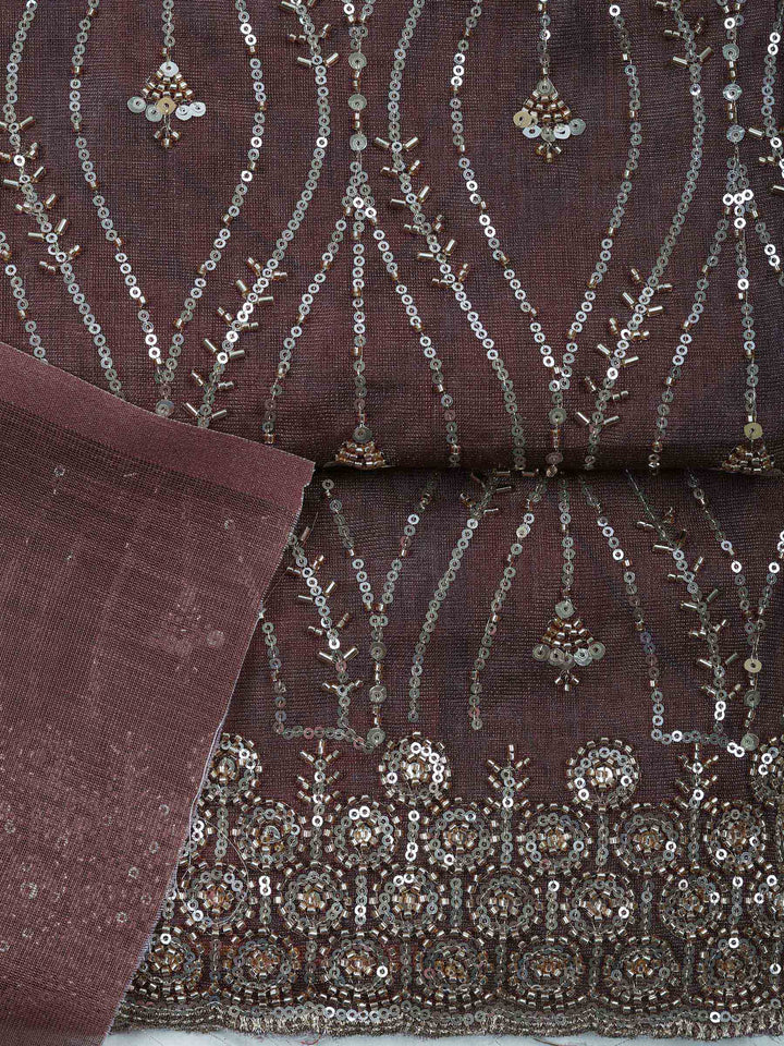 Brown Tissue Embroidered Unstitched Dress Material