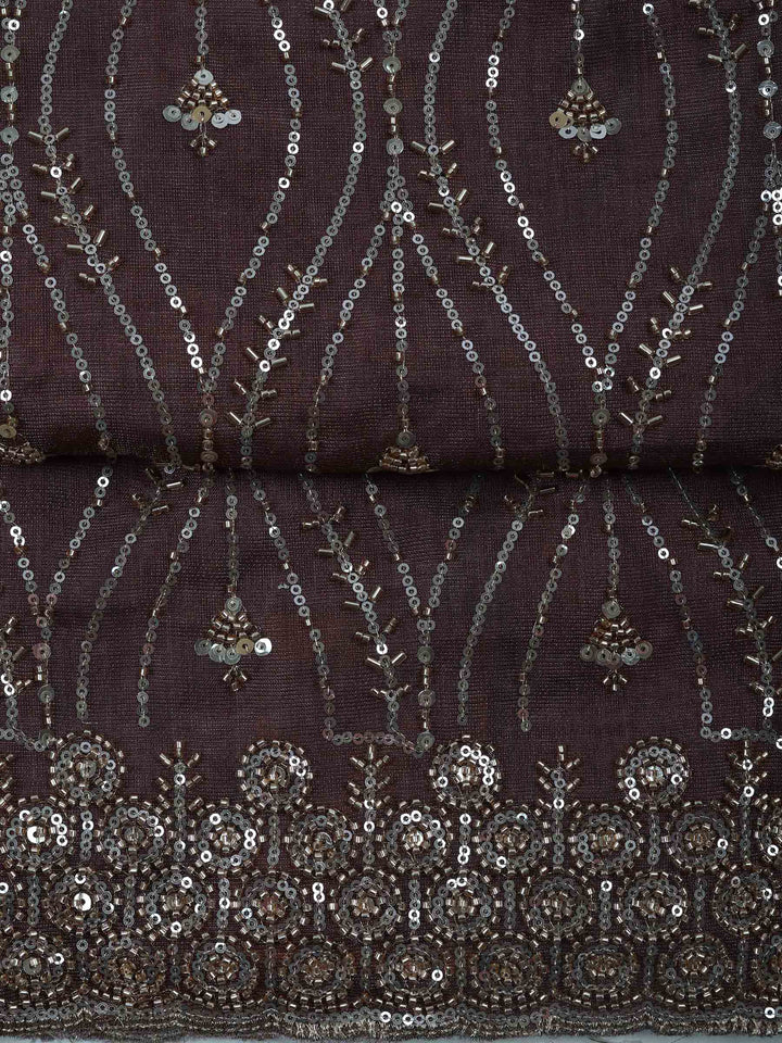 Brown Tissue Embroidered Unstitched Dress Material