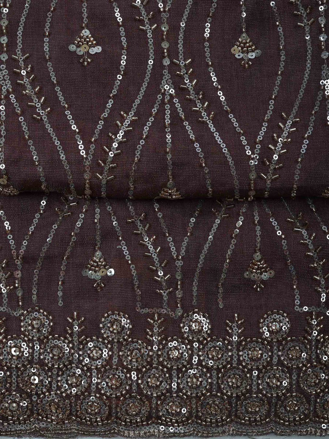 Brown Tissue Embroidered Unstitched Dress Material