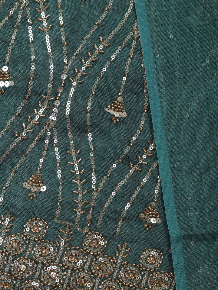 Green Tissue Embroidered Unstitched Dress Material