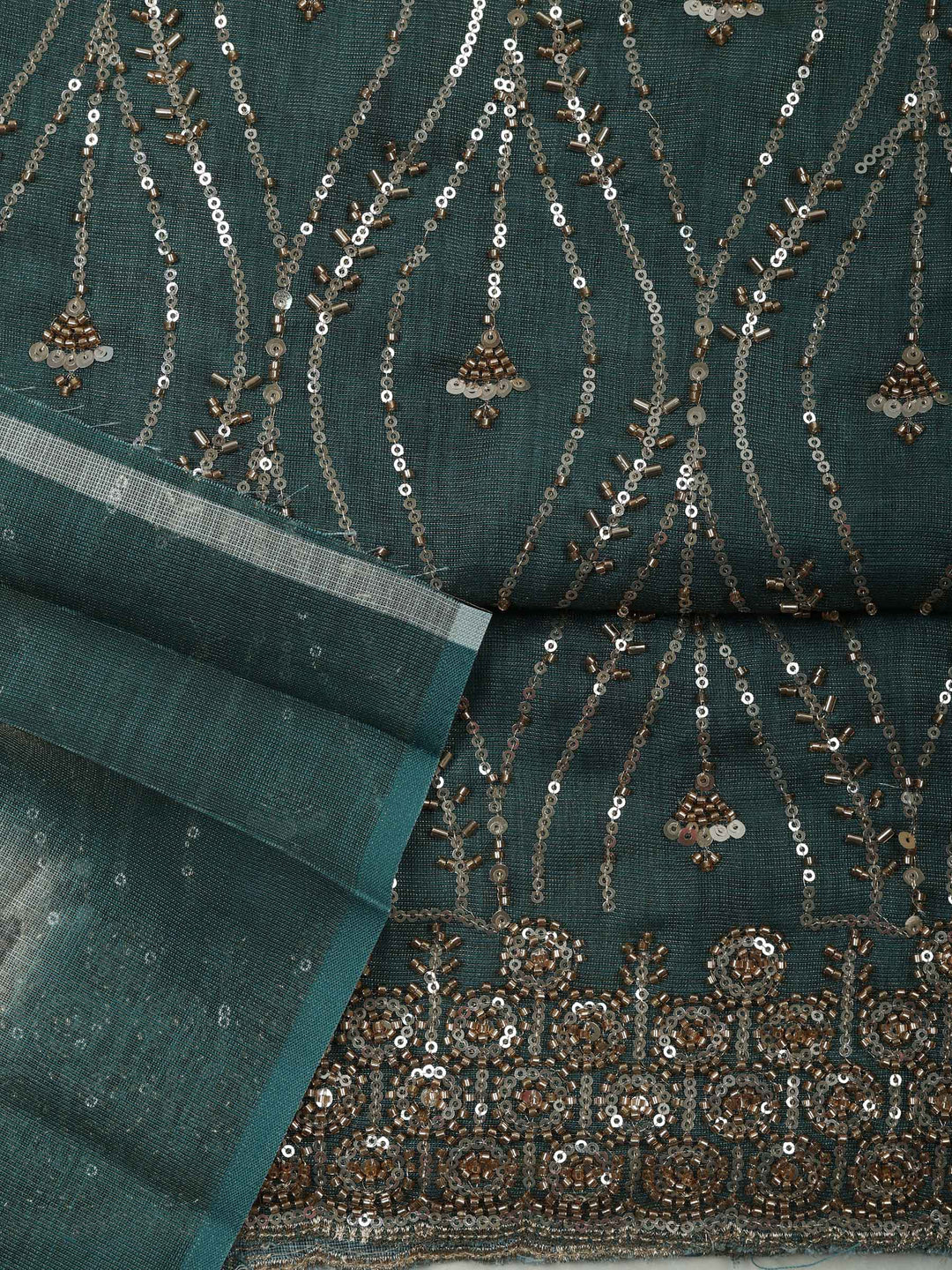 Green Tissue Embroidered Unstitched Dress Material
