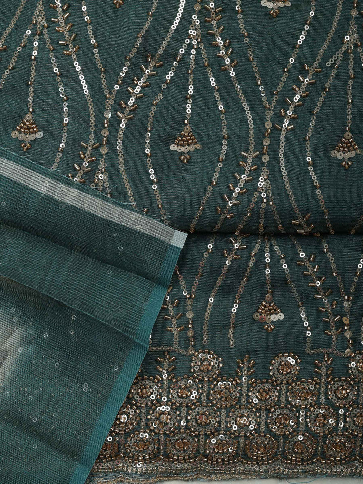 Green Tissue Embroidered Unstitched Dress Material