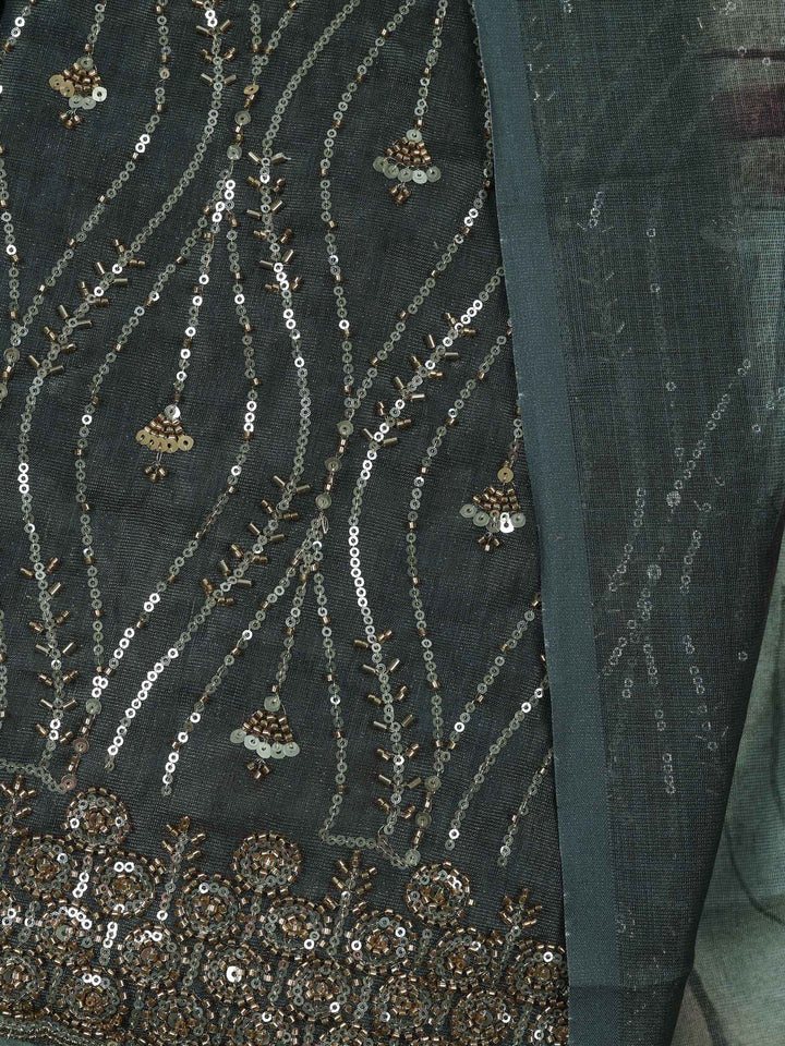 Grey Tissue Embroidered Unstitched Dress Material