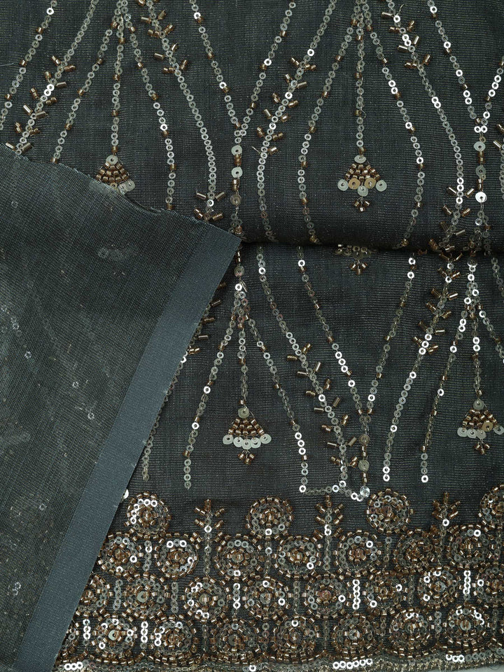 Grey Tissue Embroidered Unstitched Dress Material