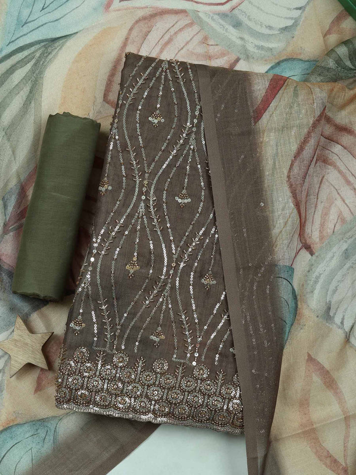 Mehndi Tissue Embroidered Unstitched Dress Material