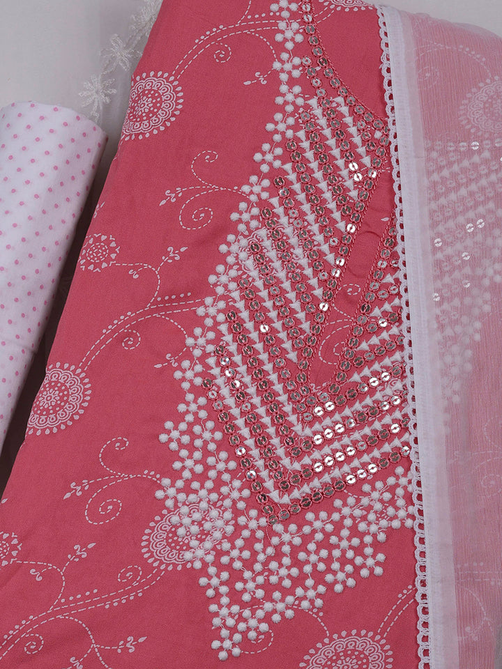 Pink Cotton Blend Embroidered Unstitched Dress Material