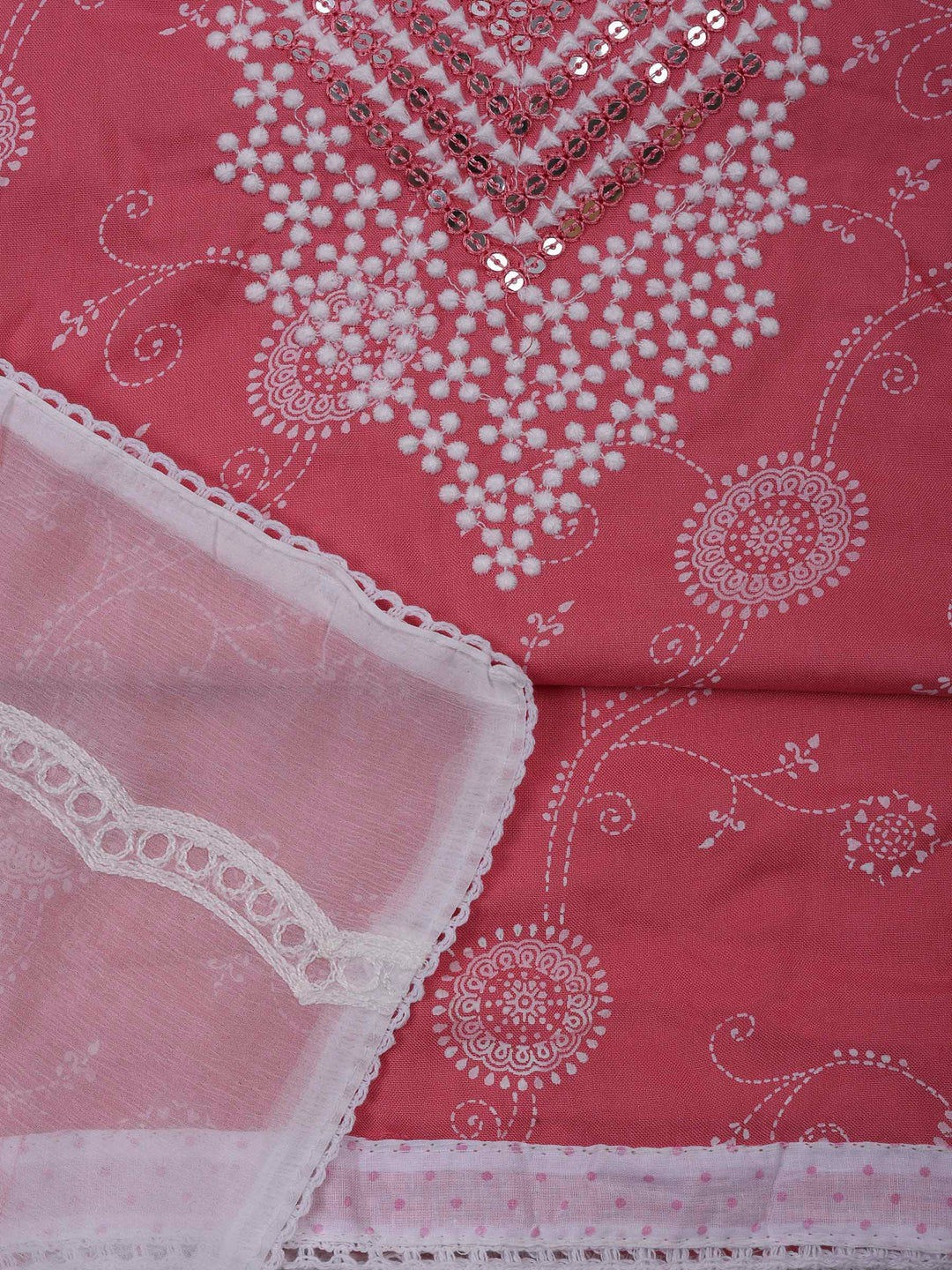 Pink Cotton Blend Embroidered Unstitched Dress Material