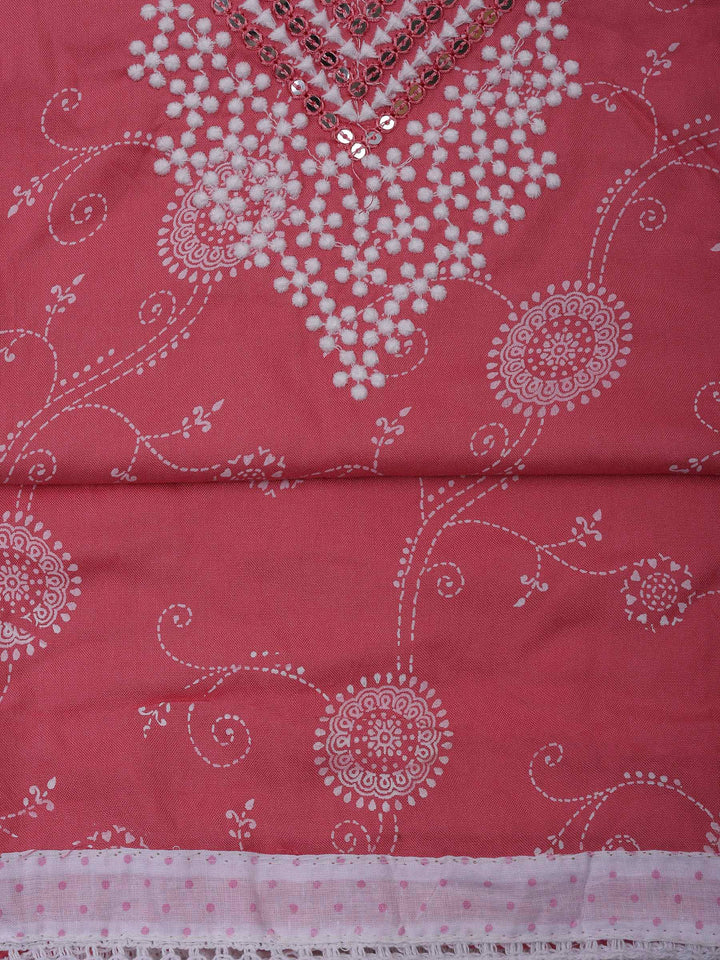 Pink Cotton Blend Embroidered Unstitched Dress Material