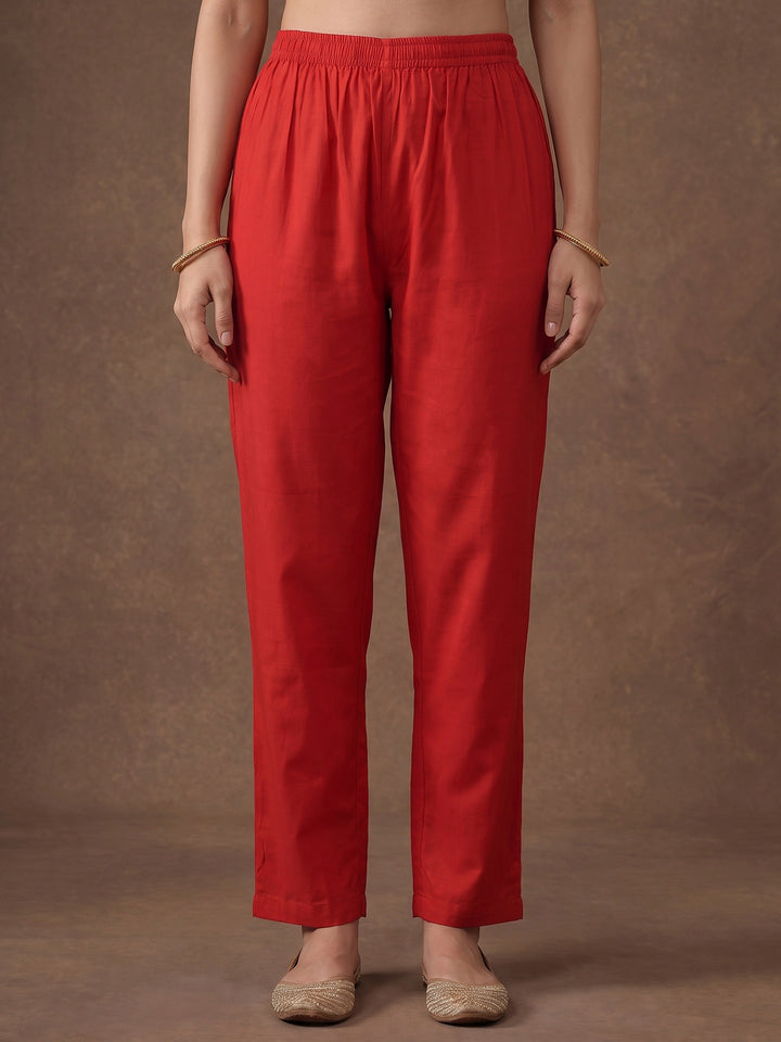 Red Embroidered Chanderi Kurta With Pant &amp; Dupatta