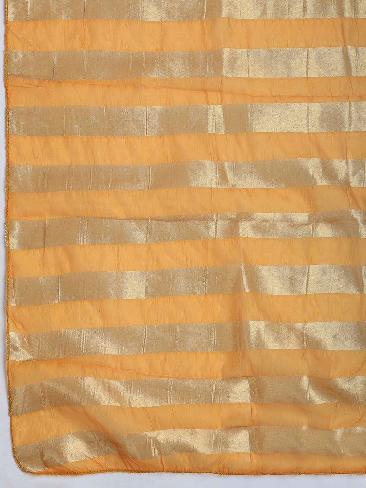 Mustard Embroidered Chanderi Kurta With Pant &amp; Dupatta