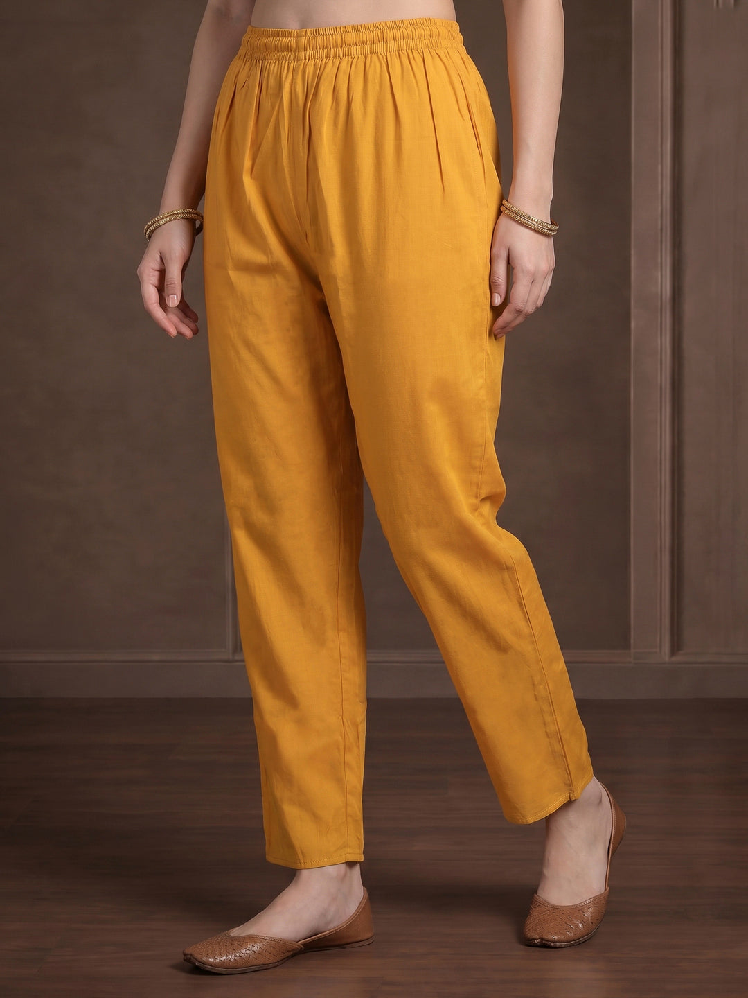 Mustard Embroidered Chanderi Kurta With Pant &amp; Dupatta