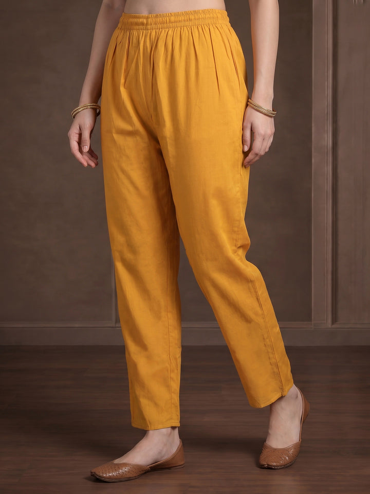 Mustard Embroidered Chanderi Kurta With Pant &amp; Dupatta