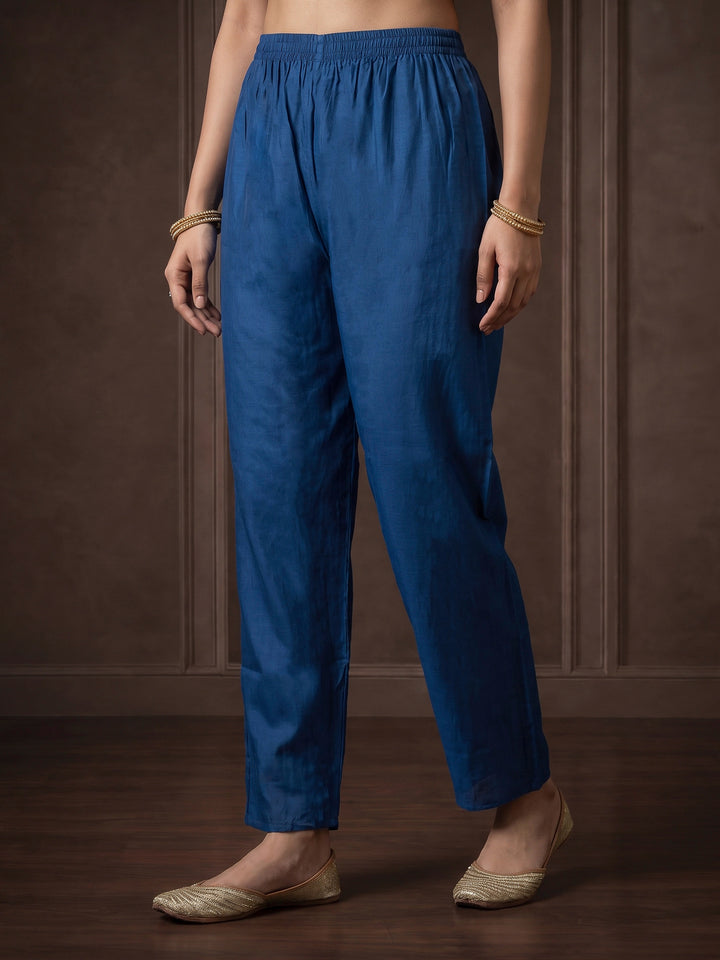 Navy Blue Embroidered Chanderi Kurta With Pant &amp; Dupatta