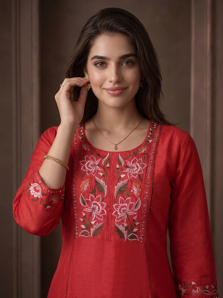 Rani Embroidered Cotton Blend Kurta With Pant &amp; Dupatta