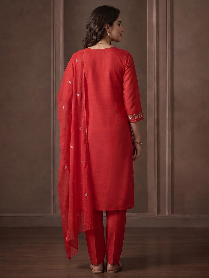 Rani Embroidered Cotton Blend Kurta With Pant &amp; Dupatta