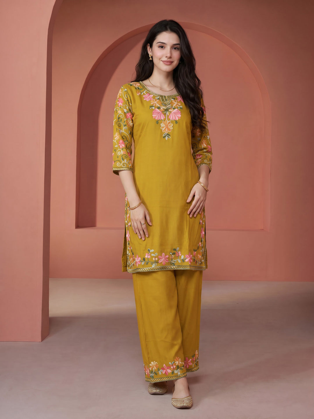 Mehndi Embroidered Cotton Blend Kurta Set