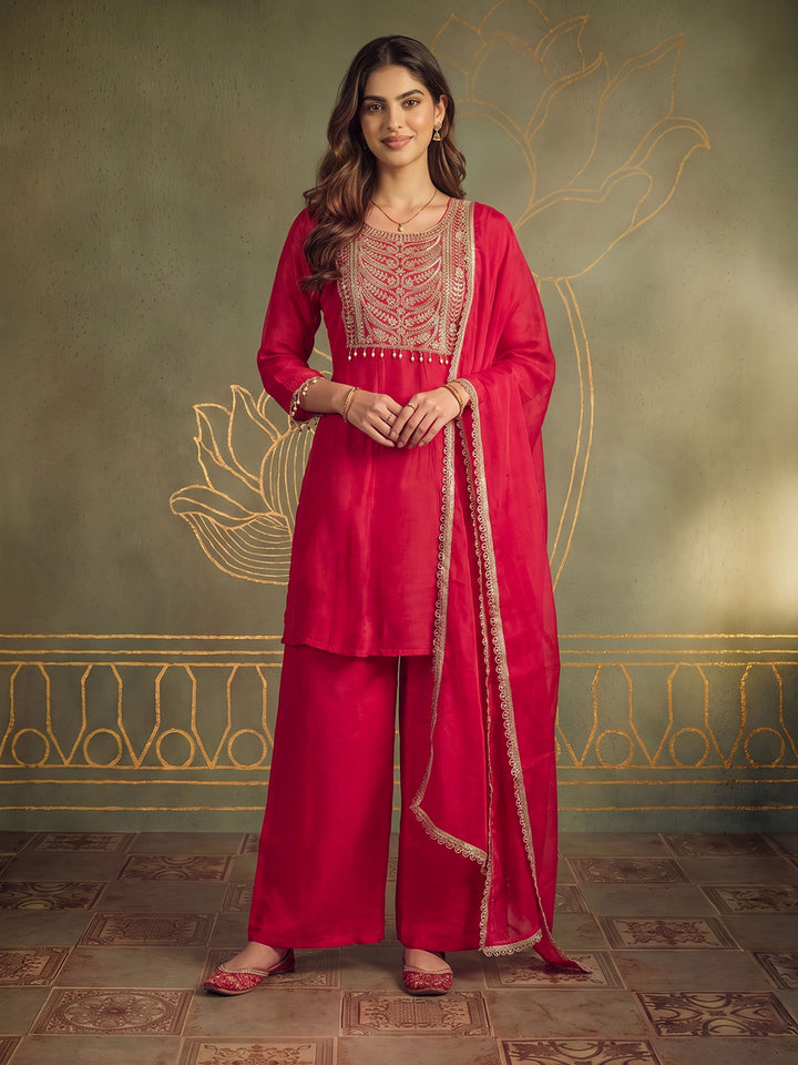 Rani Art Silk Embroidered Kurta With Pant &amp; Dupatta
