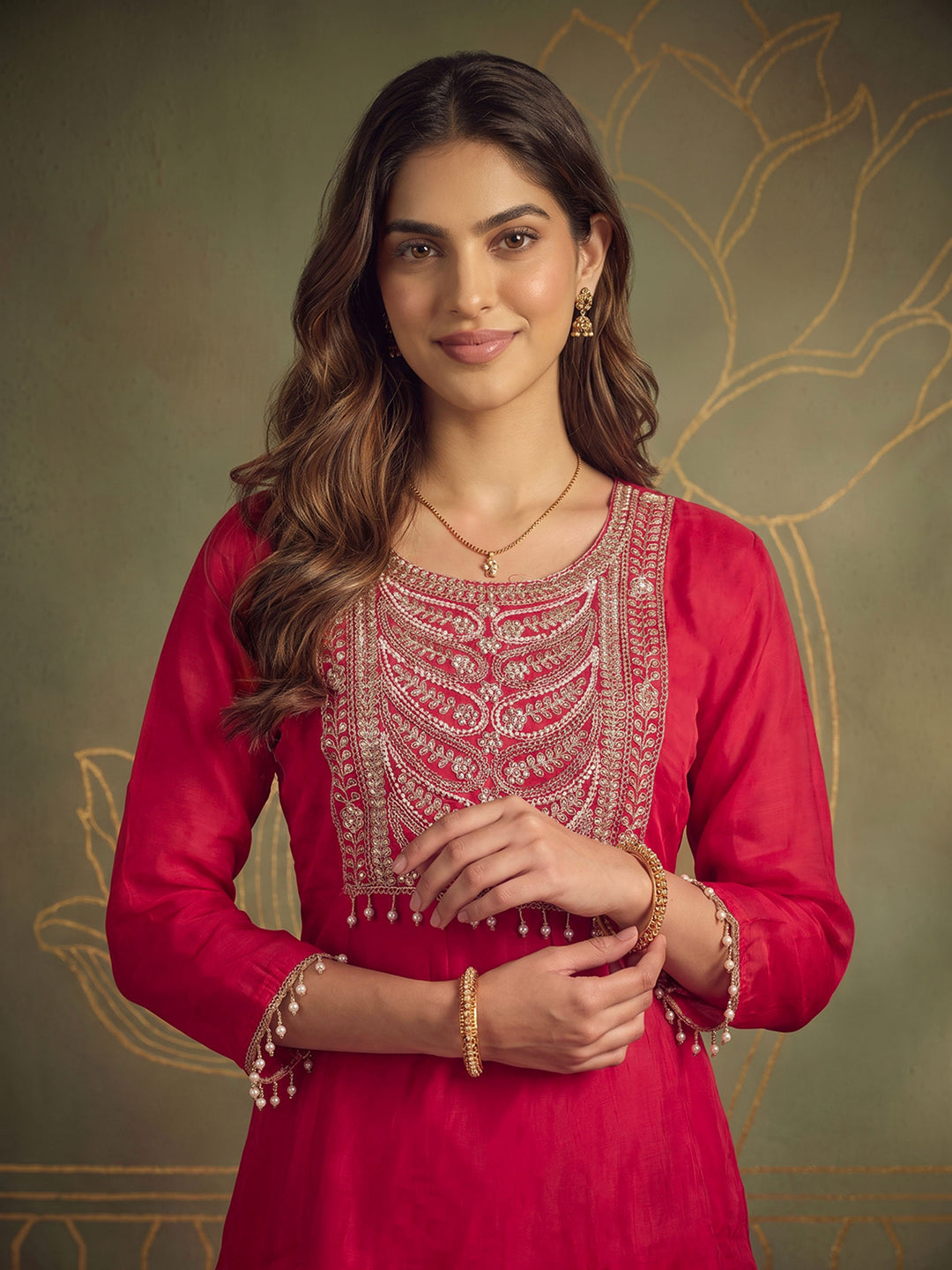 Rani Art Silk Embroidered Kurta With Pant &amp; Dupatta