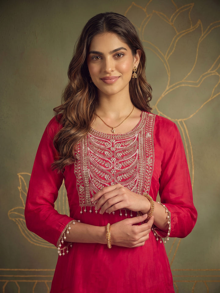Rani Art Silk Embroidered Kurta With Pant &amp; Dupatta