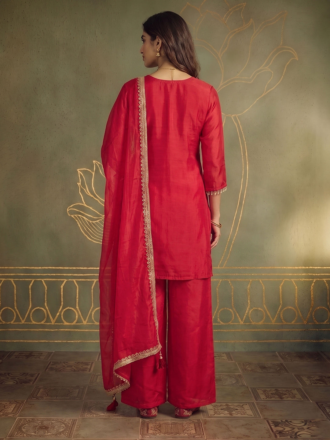 Rani Art Silk Embroidered Kurta With Pant &amp; Dupatta