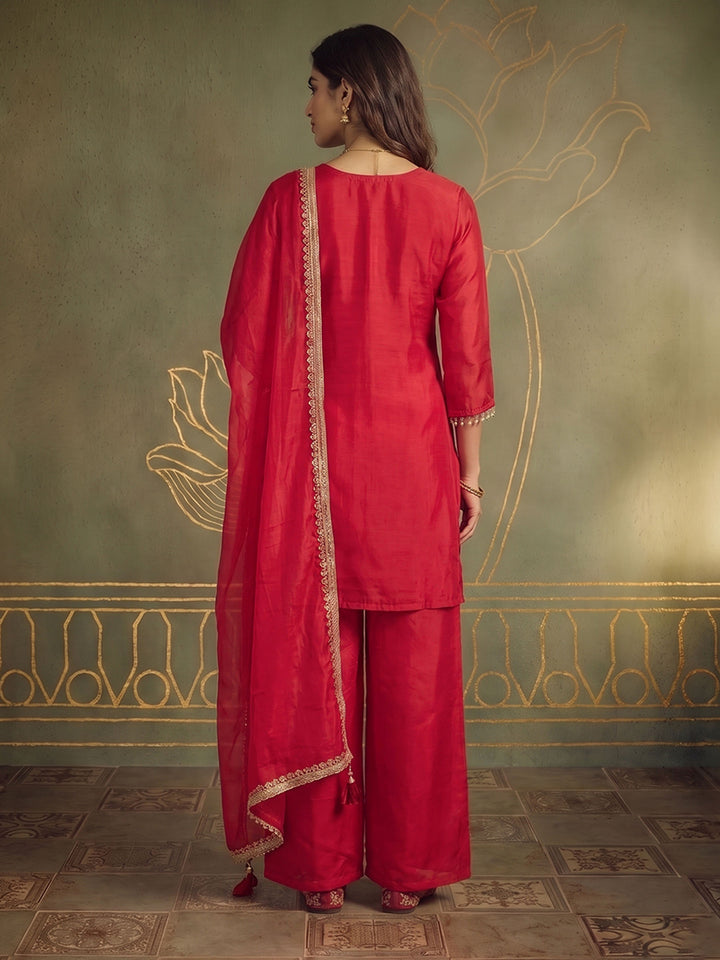 Rani Art Silk Embroidered Kurta With Pant &amp; Dupatta