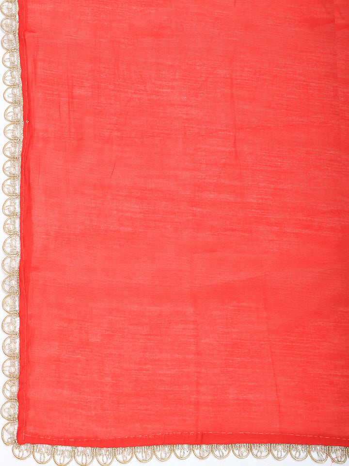 Red Art Silk Embroidered Kurta With Pant &amp; Dupatta